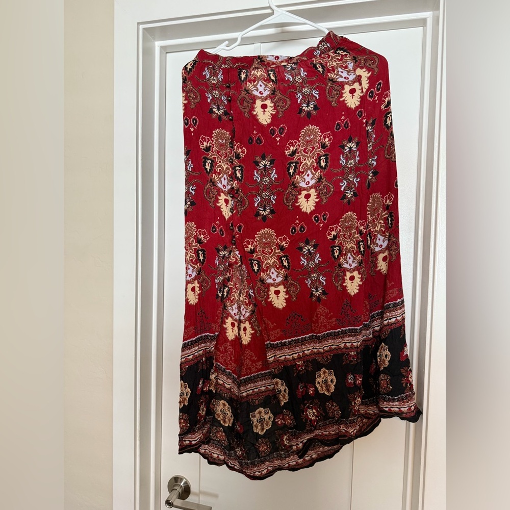 Angie Red and Black Floral midi Skirt